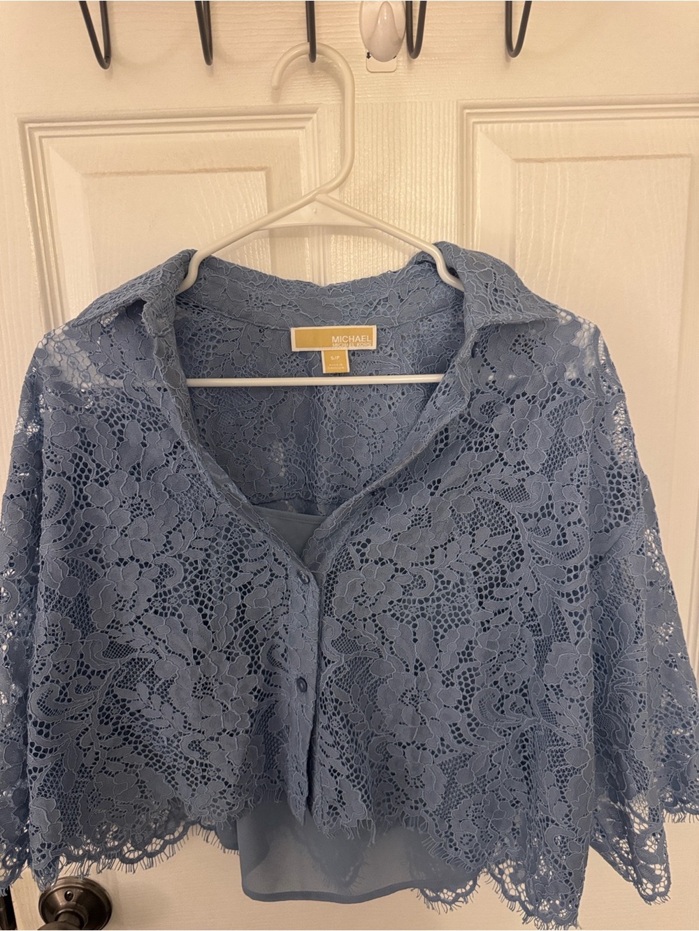 Michael Kors Light Blue Lace Button-Front Blouse